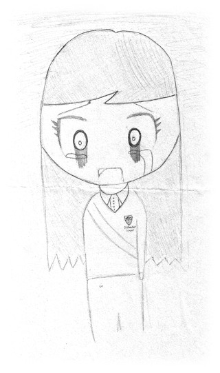 One of Amber's last drawings - herself in a Bitterne Park School uniform, crying